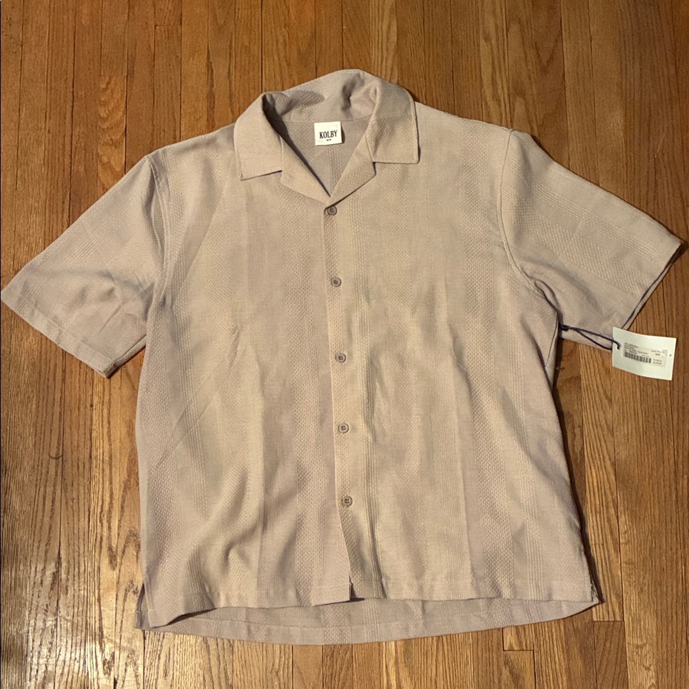 Men's Casual Beige Button Down Collared Short Sleeve Shirt